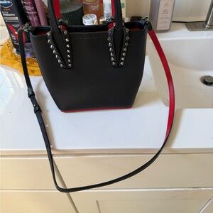Christian louboutin Black and Red Stud Detail Mini Tote Bag